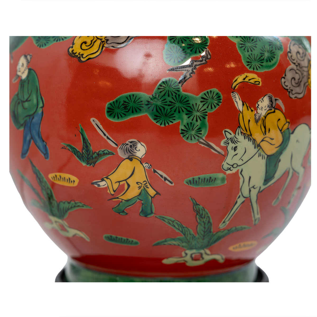 Vintage Chinese Red Porcelain Floral Lamp - Image 7