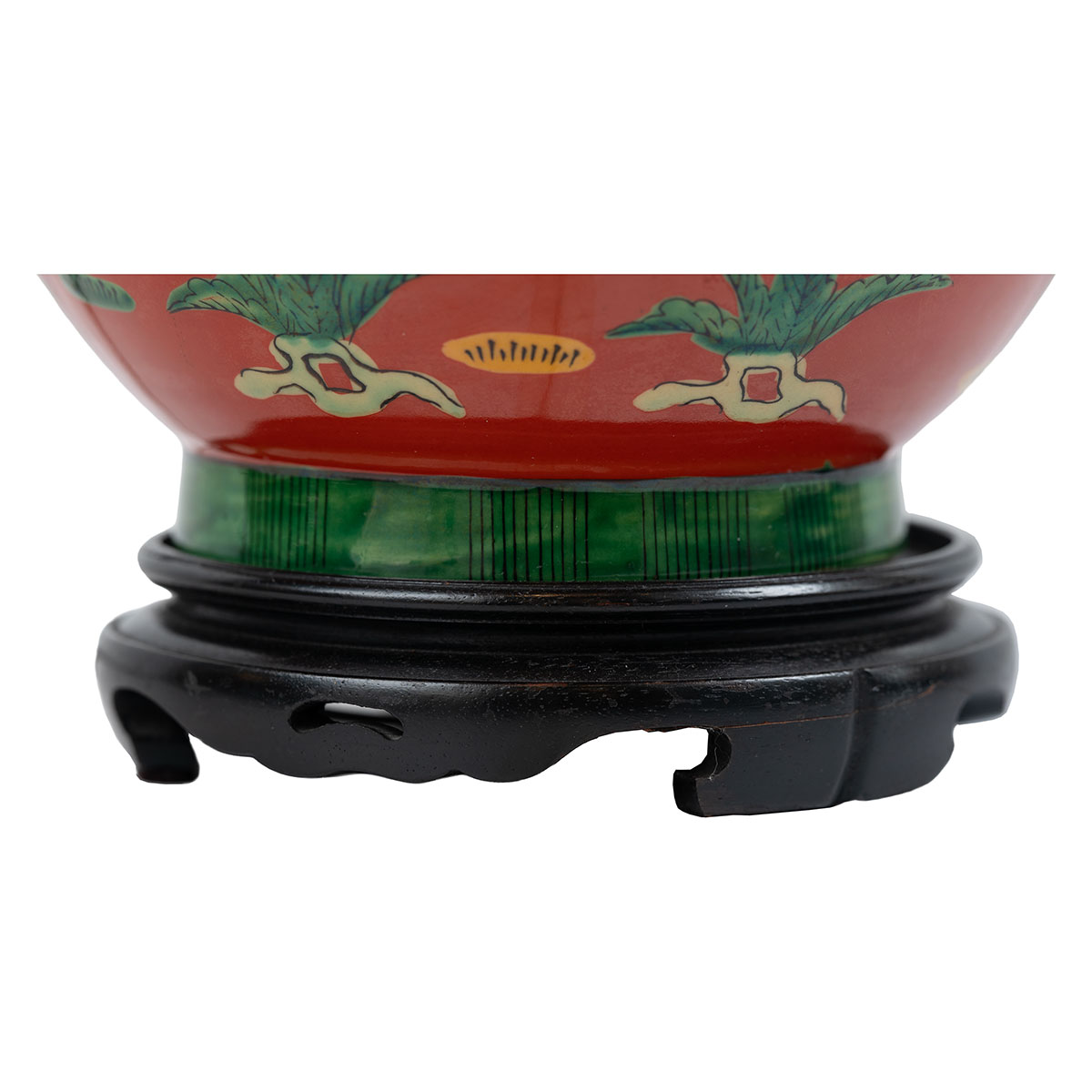 Vintage Chinese Red Porcelain Floral Lamp - Image 8