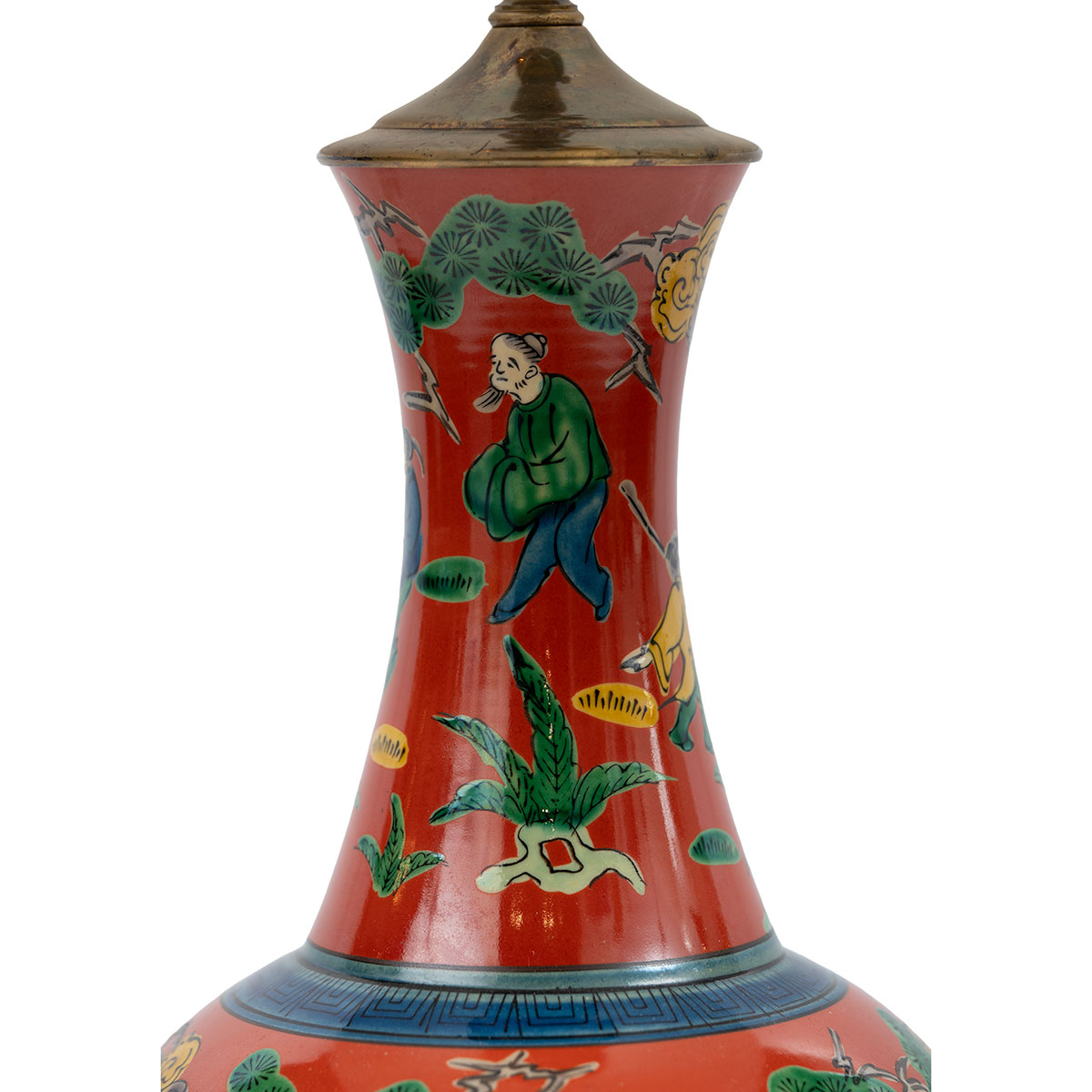 Vintage Chinese Red Porcelain Floral Lamp - Image 3