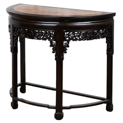 Vintage Chinese Marble and Wood Demilune