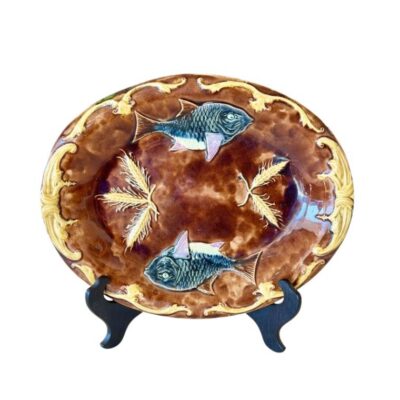 Vintage Large Brown Majolica Fish Platter