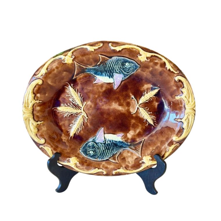 Vintage Large Brown Majolica Fish Platter