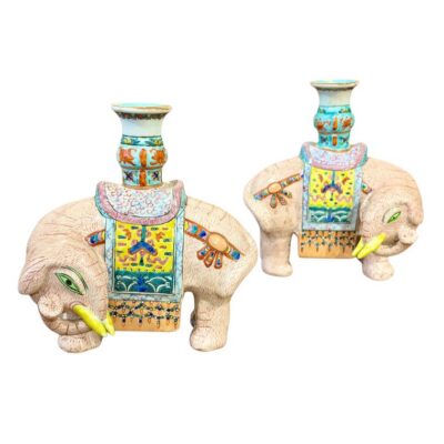 Vintage Pair of Chinese Elephant Candle Holders