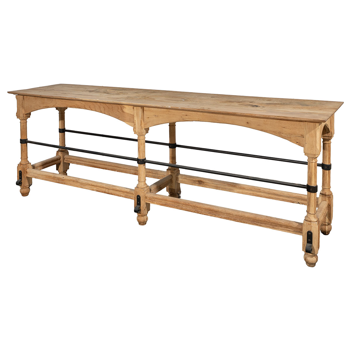 Vintage Oak Console with Iron Stretchers - Image 2