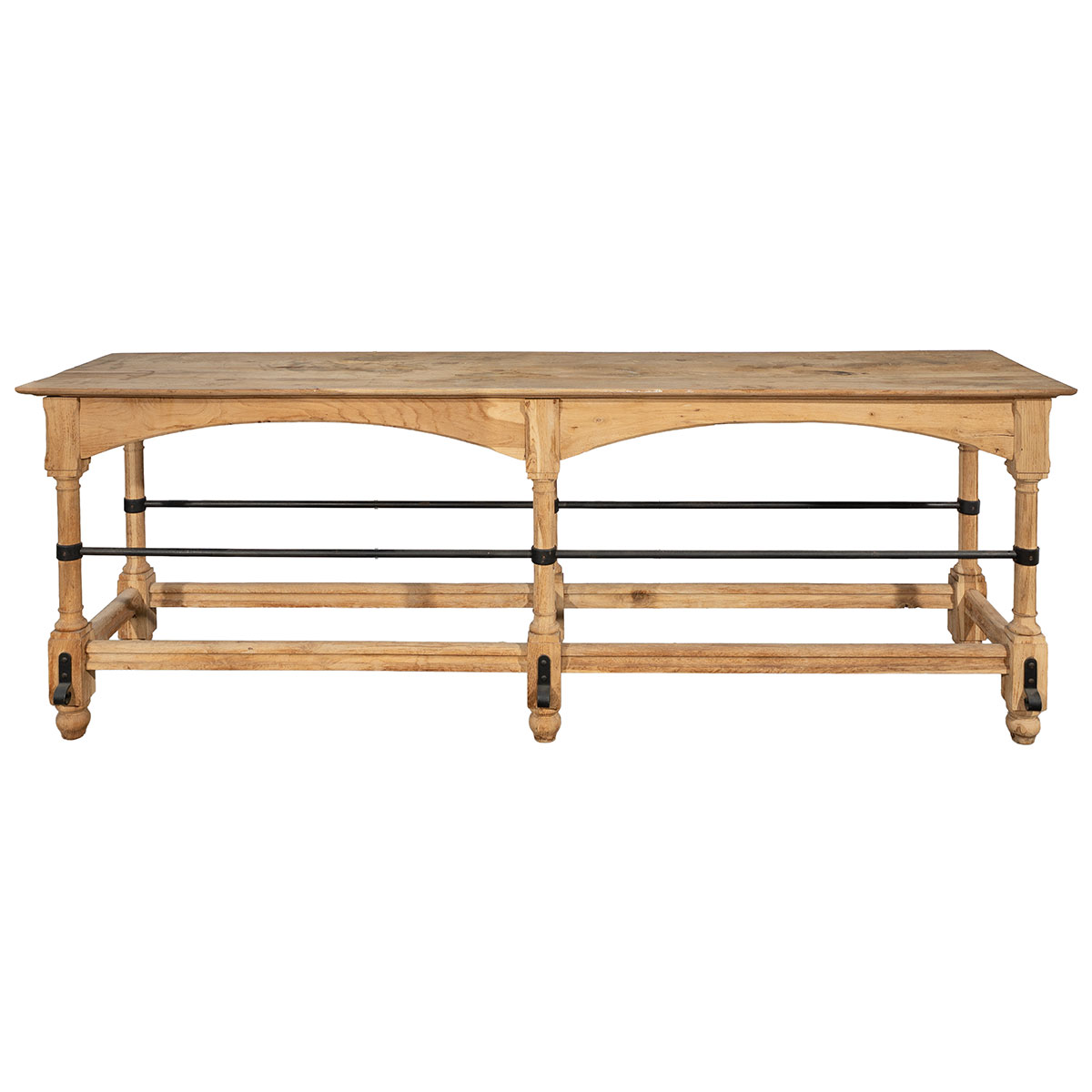 Vintage Oak Console with Iron Stretchers