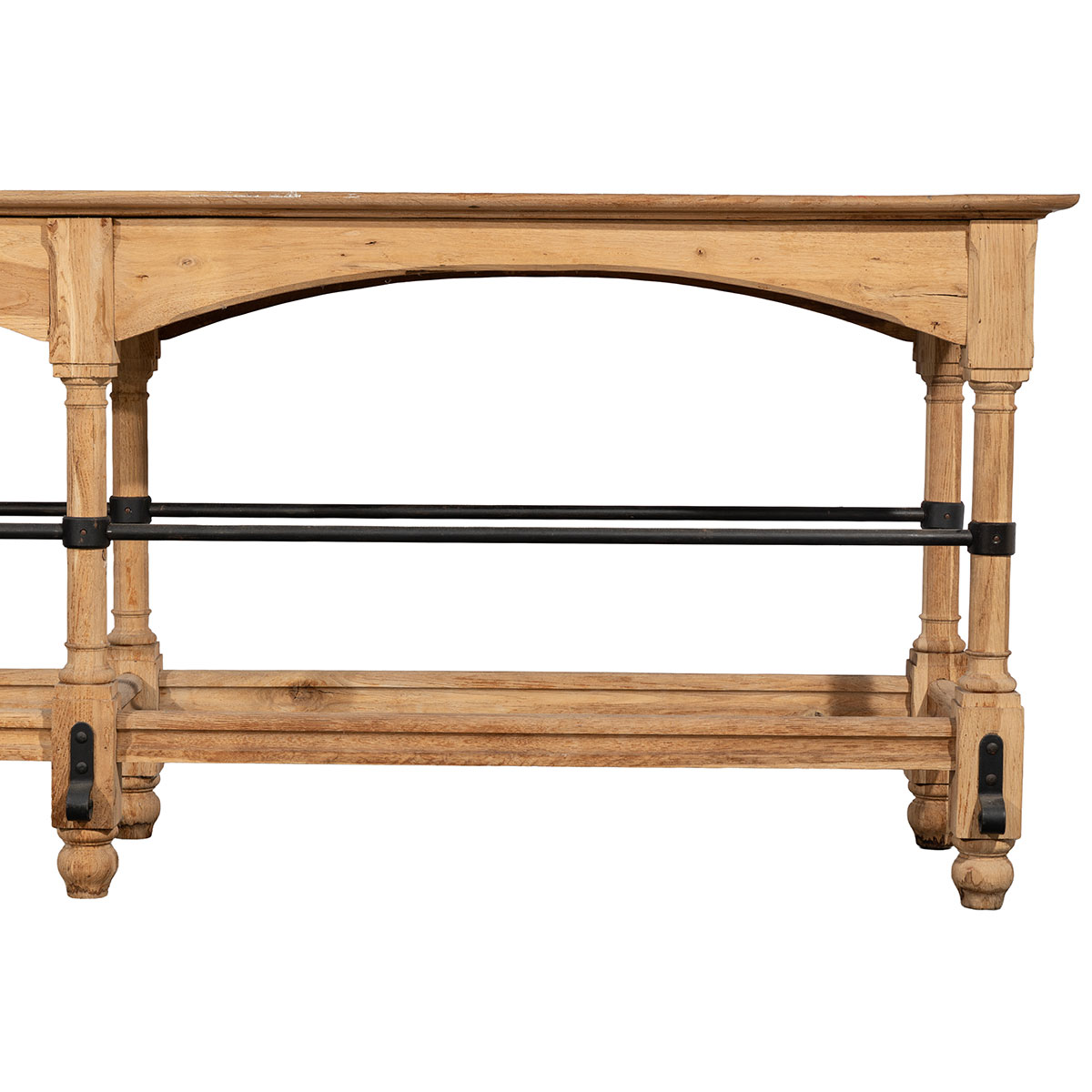 Vintage Oak Console with Iron Stretchers - Image 3