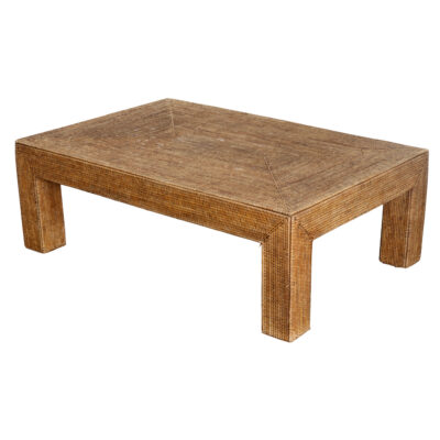 Vintage Woven Rattan Parsons Coffee Table
