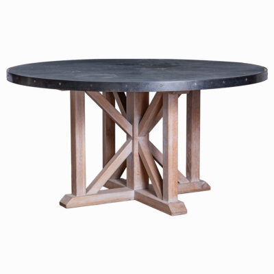 Vintage Round Zinc and Oak Dining Table