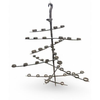 Vintage Hand Forged French Iron Votive Chandelier