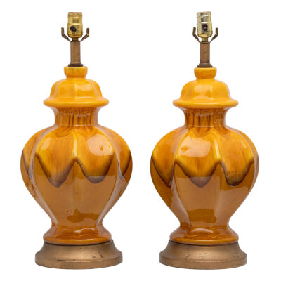 Pair of Vintage Mustard Ceramic Table Lamps