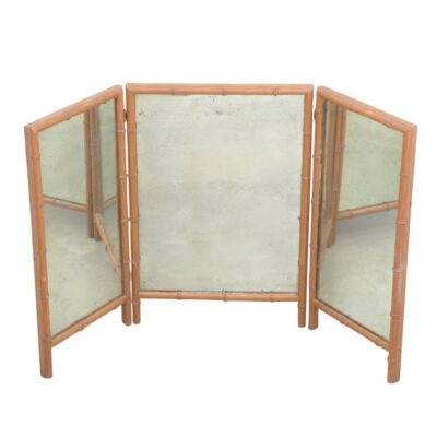 Mid-Century Folding Bamboo Aged Vanity Mirror