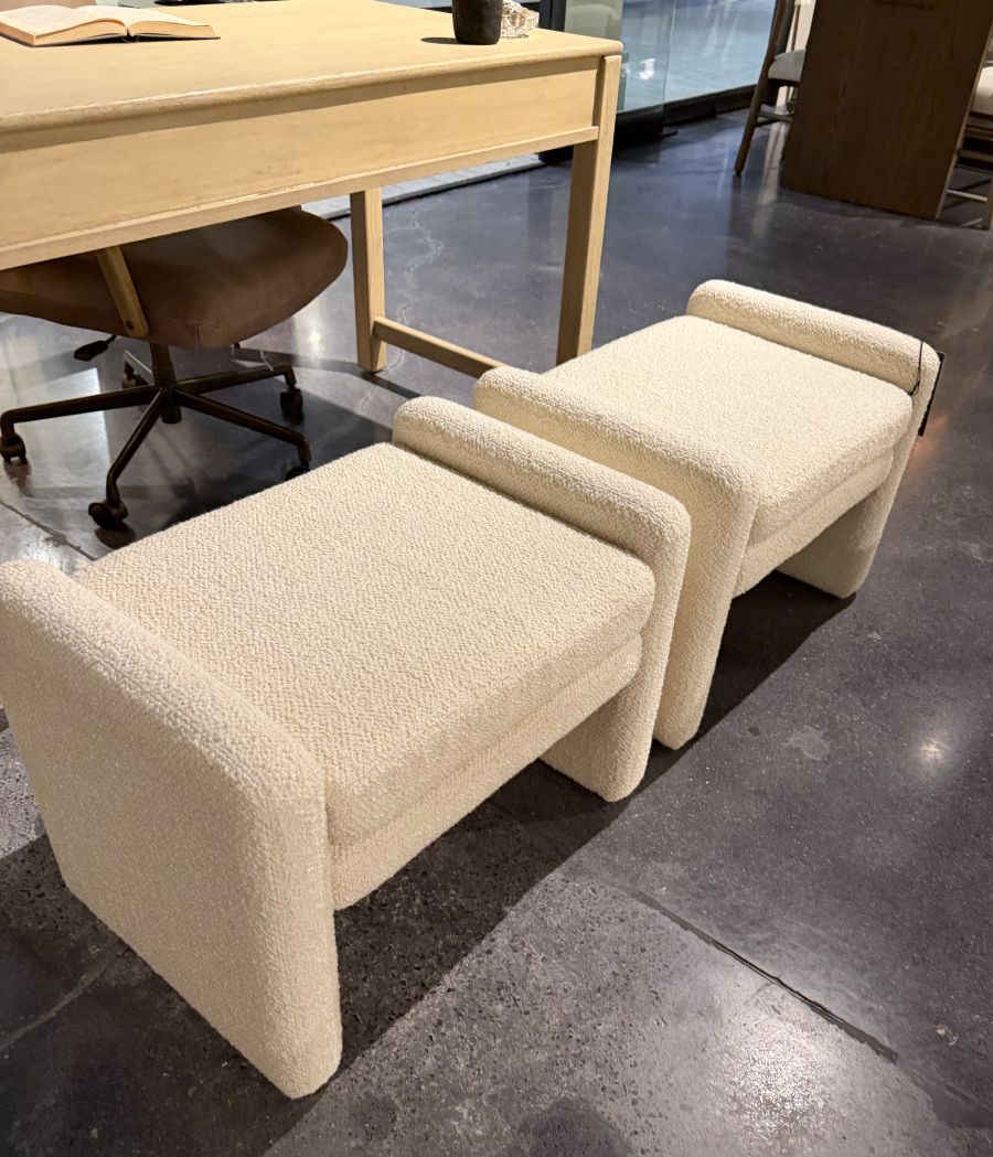 Rectangular Cream Boucle Stool - Image 6