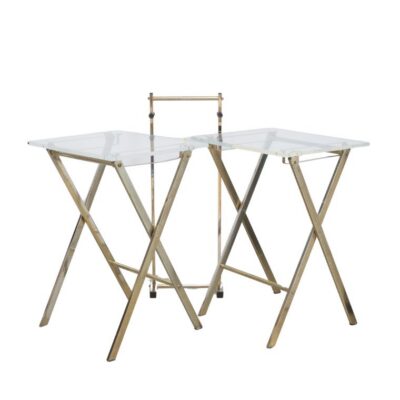Vintage Lucite and Brass Tray Table Set with Stand