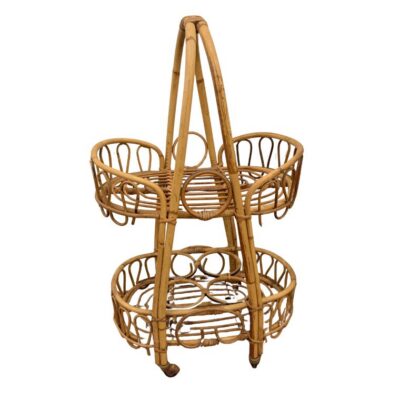 Vintage Low Rattan and Wicker Bar Cart