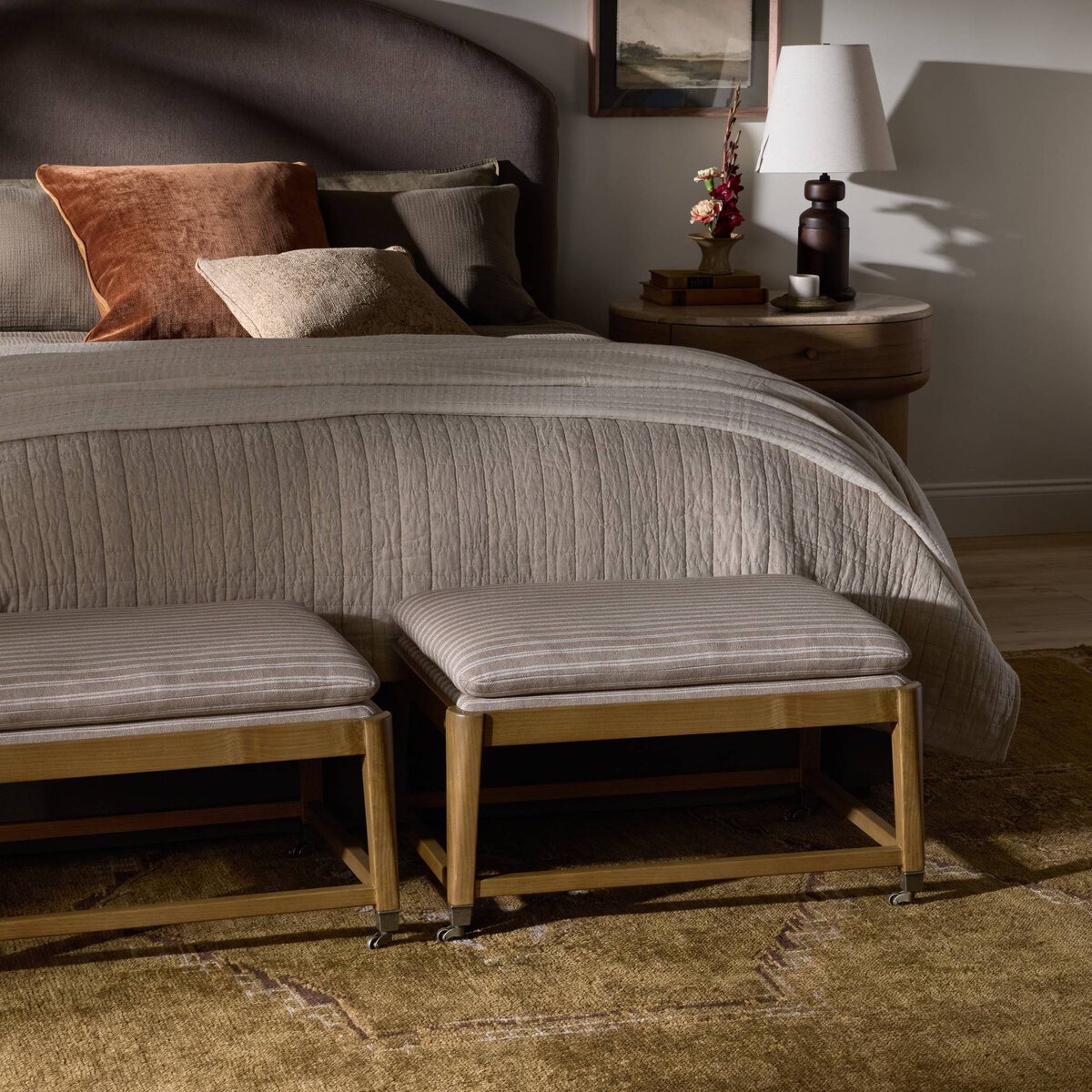 Phillipa Four Leg Stool in Stripped Sand Fabric - Image 8