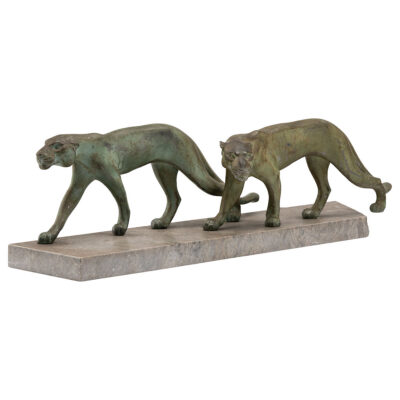 Vintage French Pair of Verdigris Iron Panthers