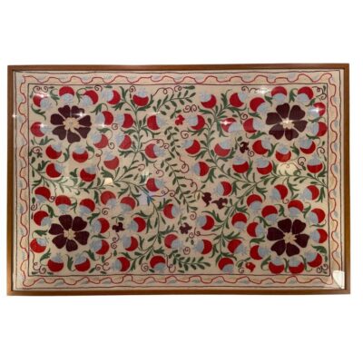 Vintage Framed Handmade Uzbek Suzani Decorative Textile