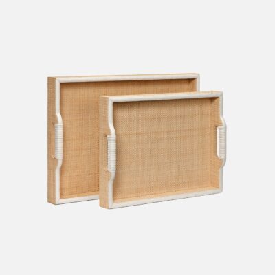 Raffia and Wrapped Leather Rectangular Trays