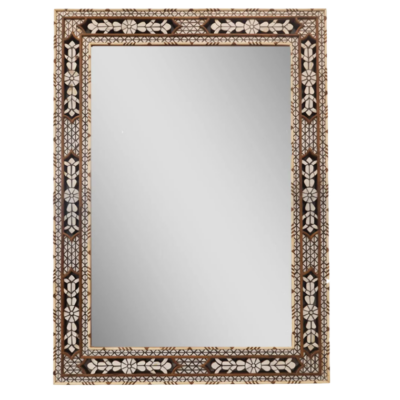 Intricately Detailed Bone Inlay Mirror