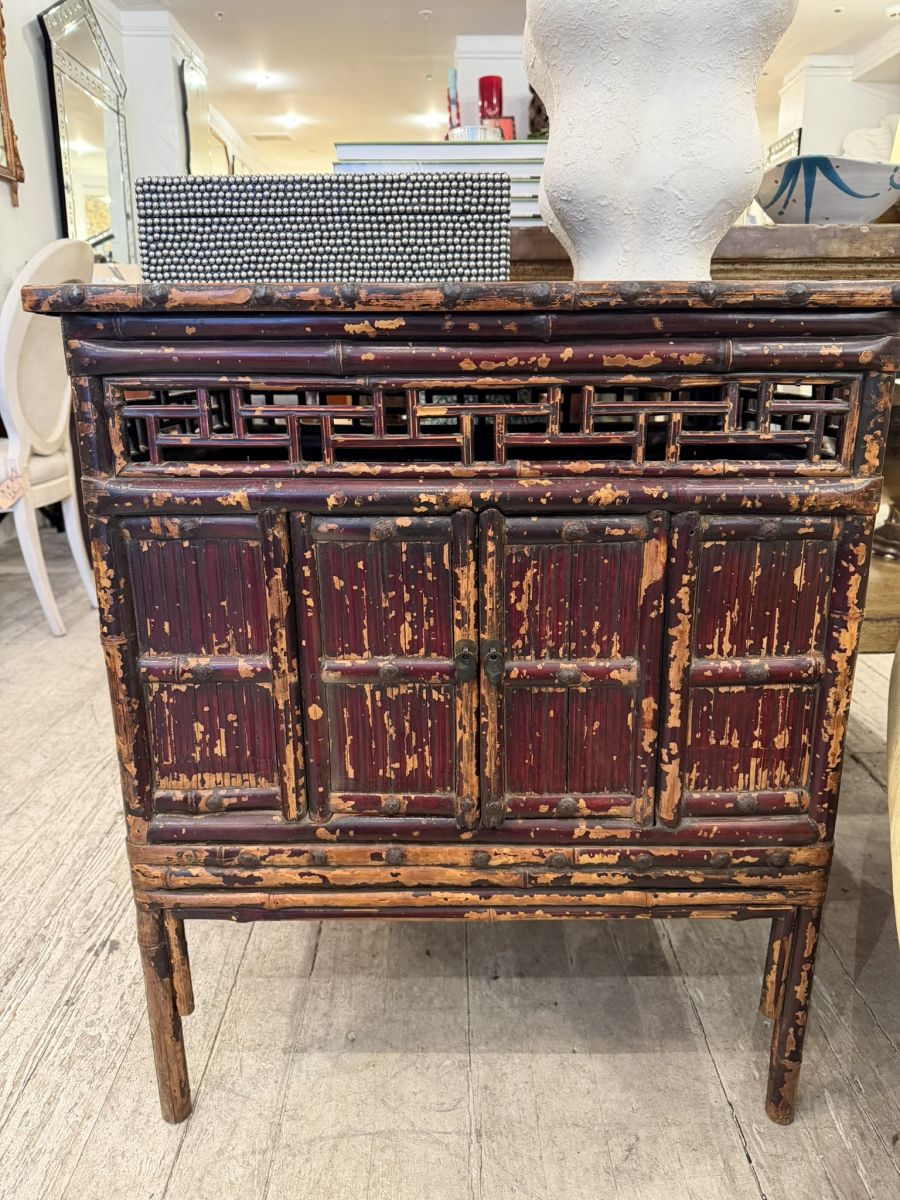 Antique Chinese Rustic Bamboo Cabinet - Image 5