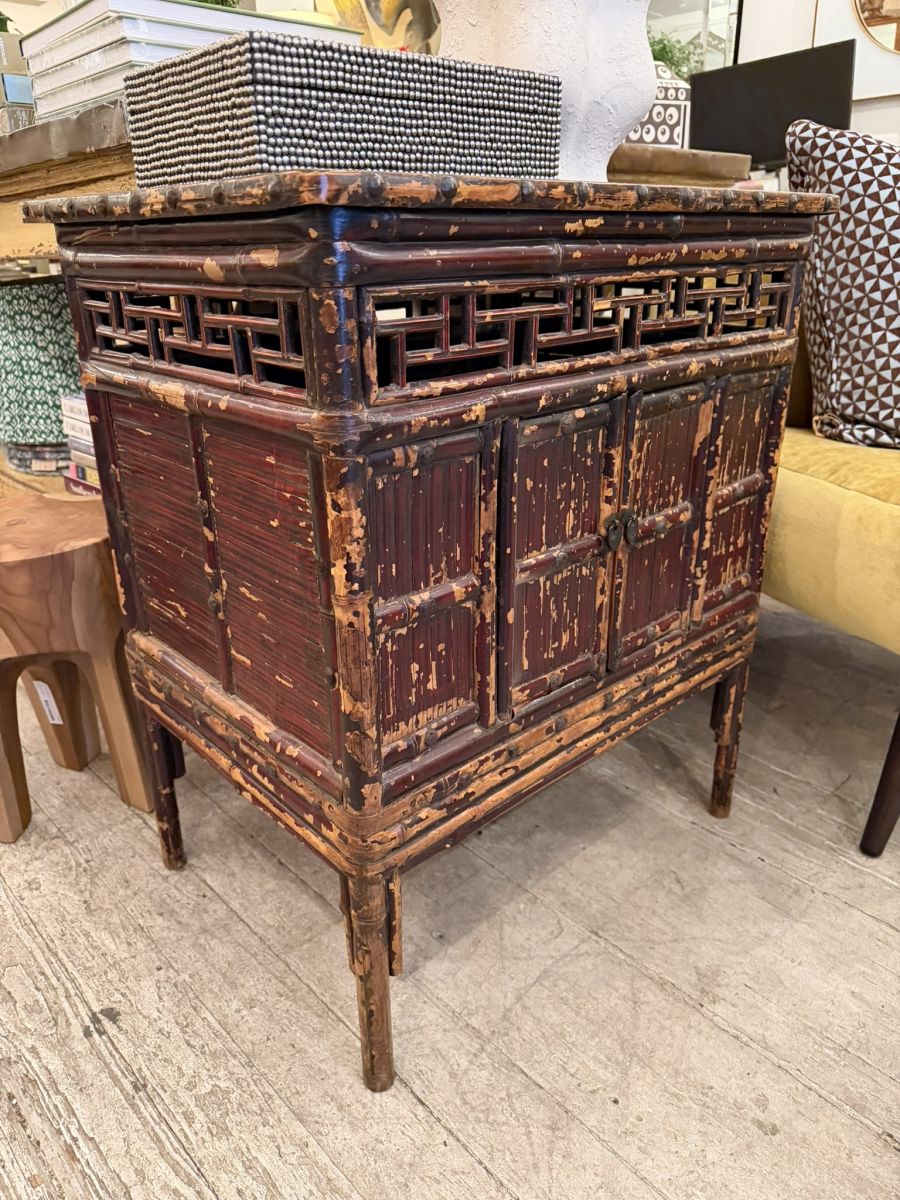 Antique Chinese Rustic Bamboo Cabinet - Image 6