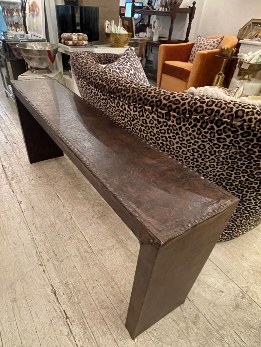 Vintage Leather Parsons Style Console - Image 6