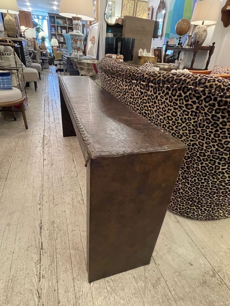 Vintage Leather Parsons Style Console - Image 7