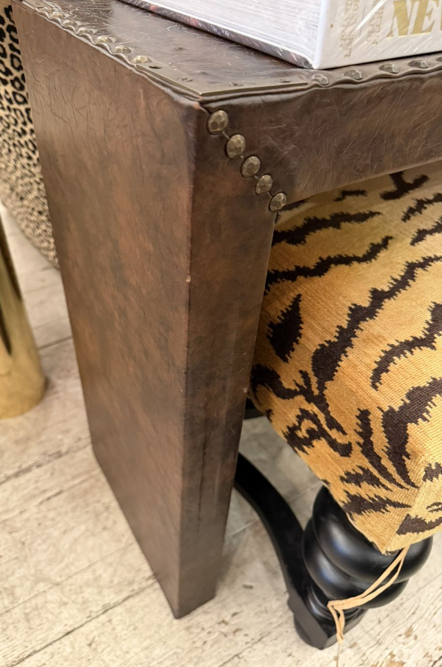 Vintage Leather Parsons Style Console - Image 3