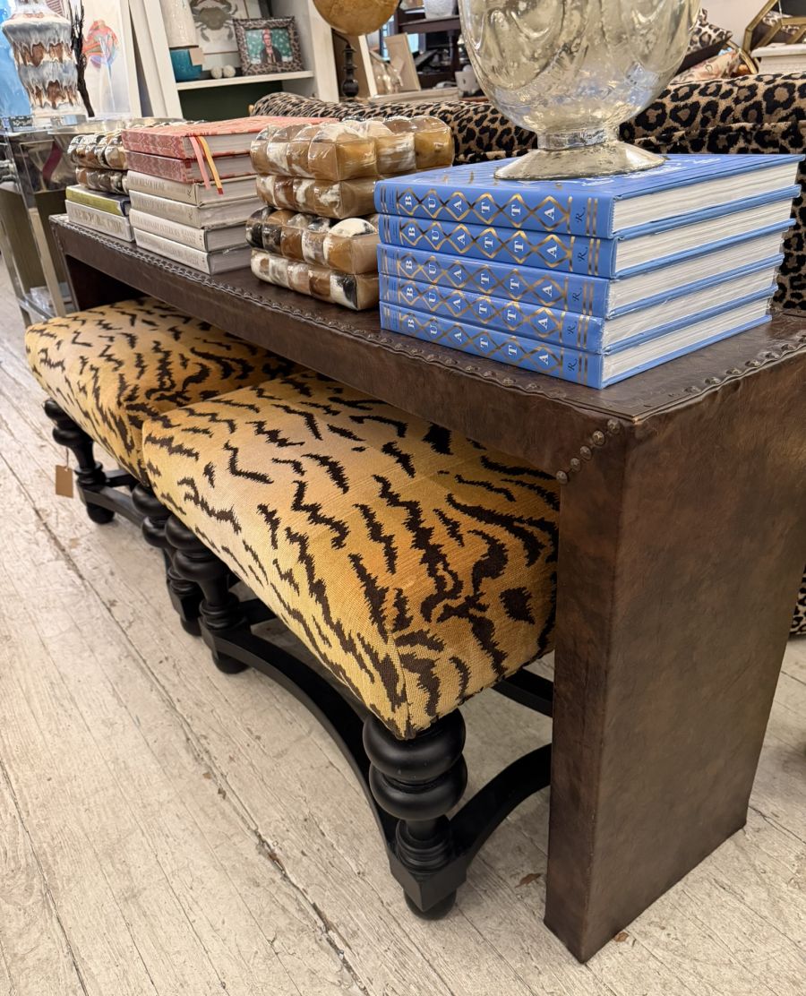 Vintage Leather Parsons Style Console - Image 9