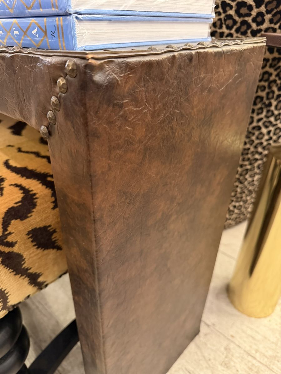Vintage Leather Parsons Style Console - Image 2