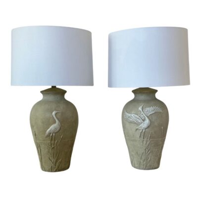 Pair of Vintage Plaster Bird Motif Table Lamps