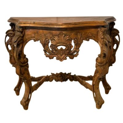 Antique Hand Carved Walnut Demilune Console