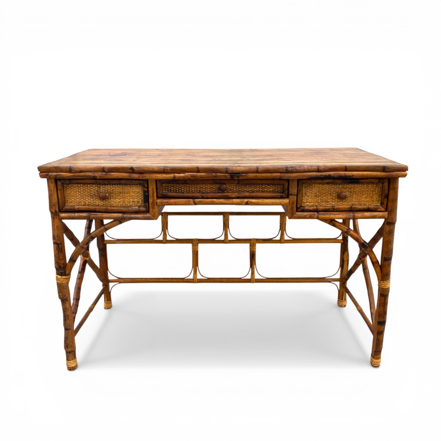 Antiqued Tortoise Finish Bamboo Desk
