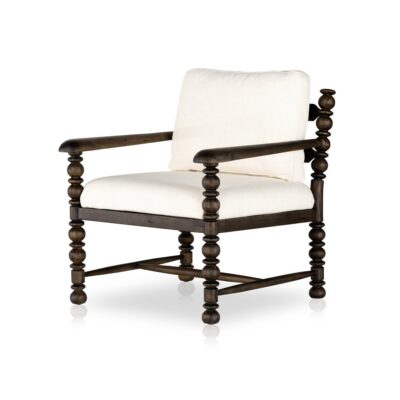 Carved Bobbin Arm Chair with Ivory Performance