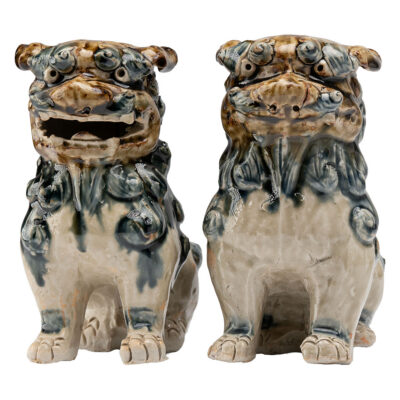 Asian Pottery Pair of Foo Dogs