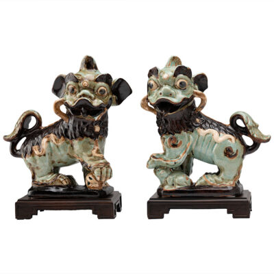 Pair of Chinese Crackled Ceramic Foo Dogs