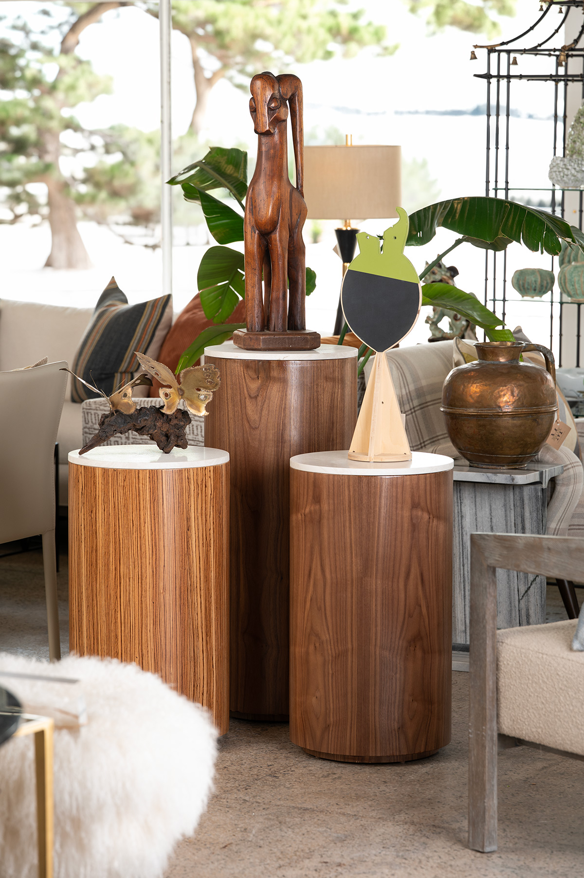 African Wood Pedestal with Stone Top - Image 6