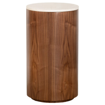 Walnut Cylindrical Pedestal with Stone Top