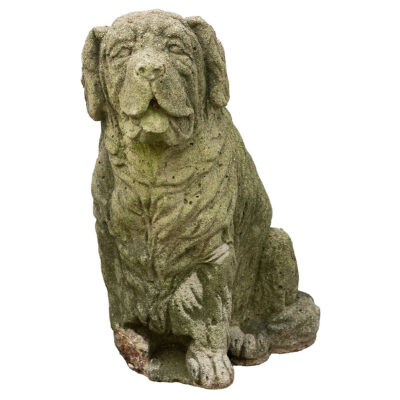 Vintage Cast Concrete Sitting Saint Bernard Statue