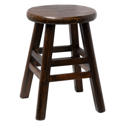 Round Dark Stained Chinese Elmwood Stool