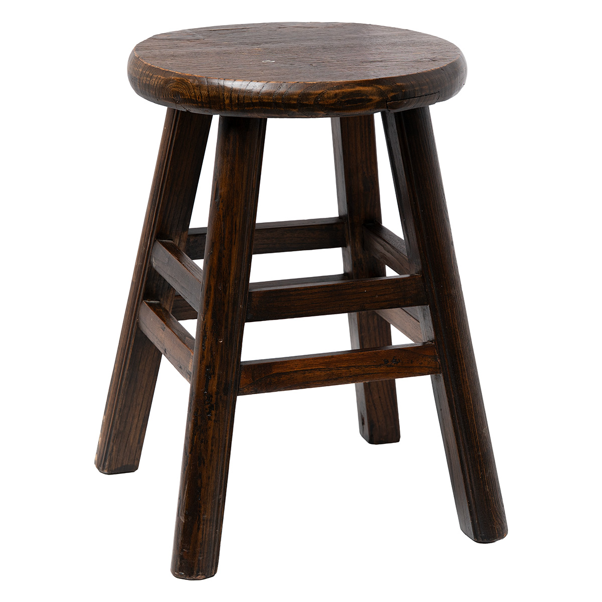 Round Dark Stained Chinese Elmwood Stool