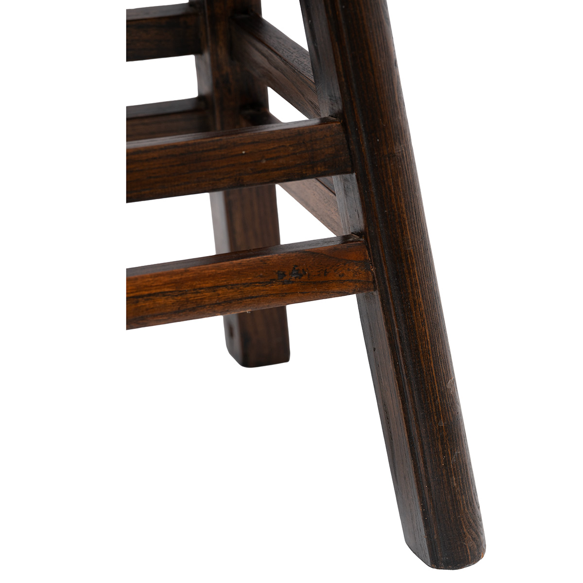 Round Dark Stained Chinese Elmwood Stool - Image 2