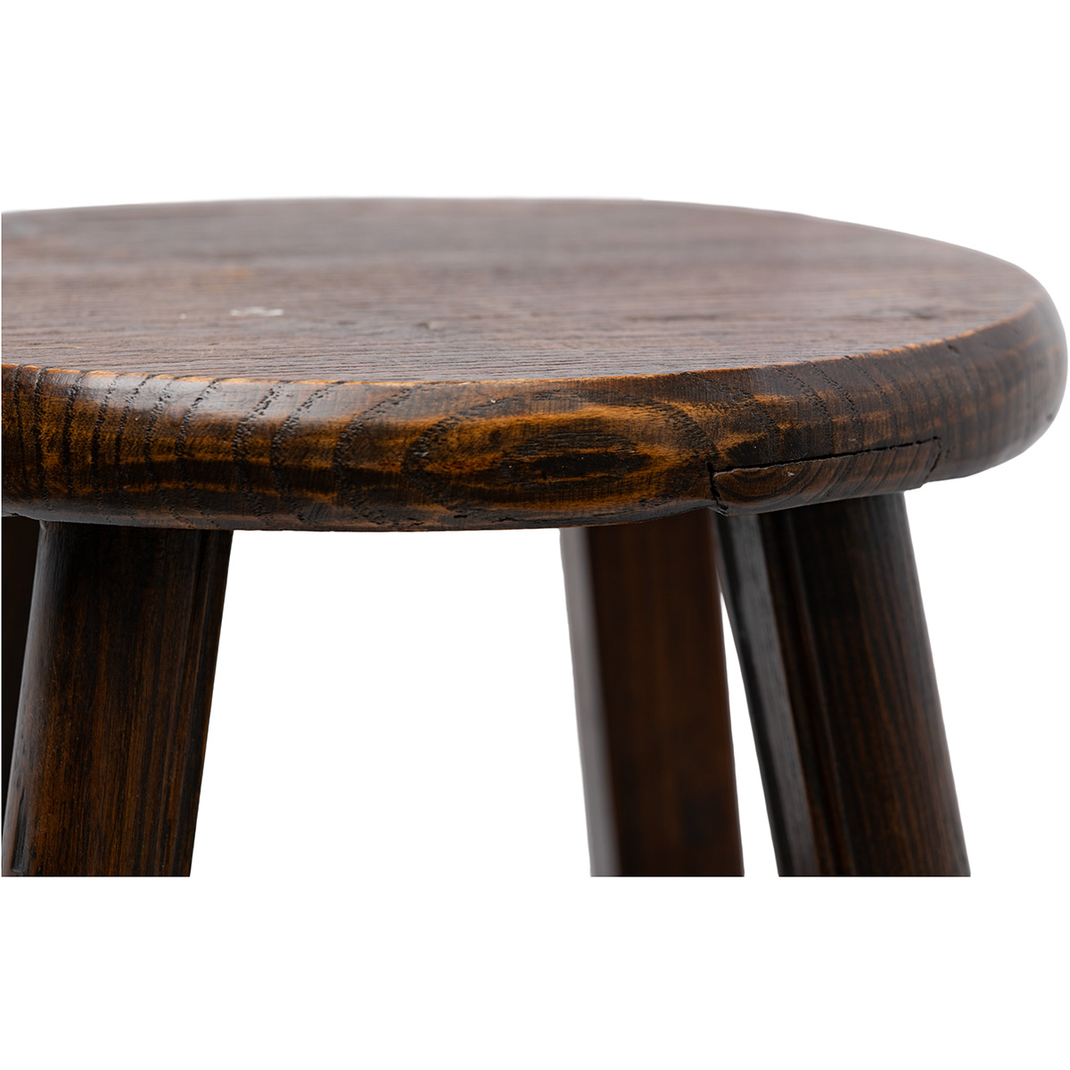 Round Dark Stained Chinese Elmwood Stool - Image 3
