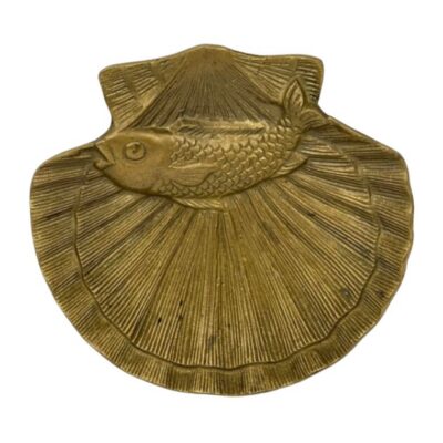 Vintage Brass Koi Fish and Clam Shell Dish