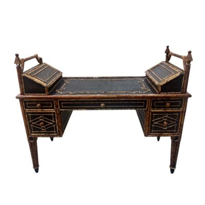 Vintage British Faux Tortoise Rattan and Bamboo Desk