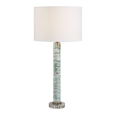 Marbled Glazed Table Lamp with Crystal and Brass Details