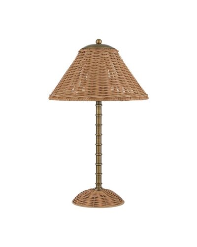Natural Rattan and Antiqued Brass Cordless Table Lamp