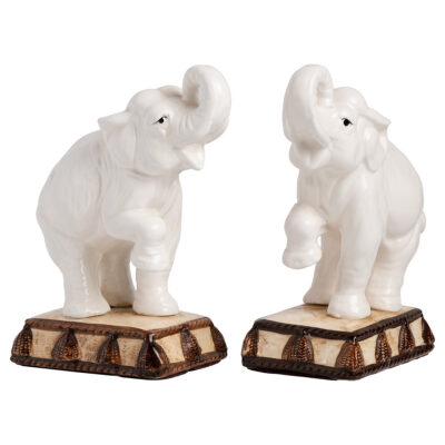 Pair of Vintage Fitz & Floyd Ceramic White Elephants