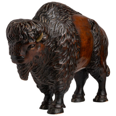 Vintage Wooden Buffalo Sculpture