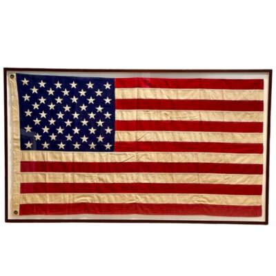 Framed Vintage American Flag with 50 Sewn Stars 